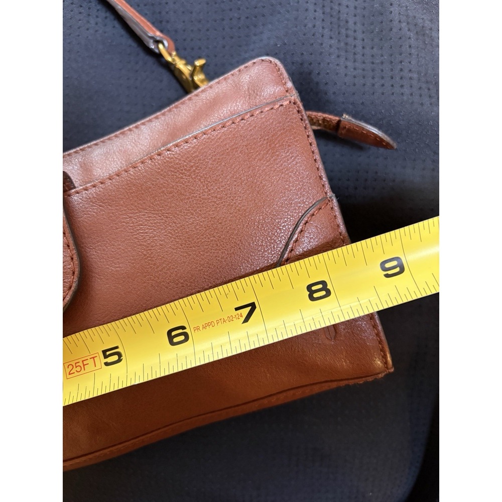 Frye Brown Leather Small Crossbody Bag Adjustable Strap Zip Close Snap Pocket - Picture 5 of 13